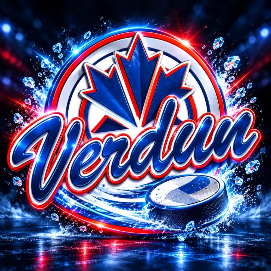 Création graphique du logo Verdun avec feuille d’érable et rondelle.