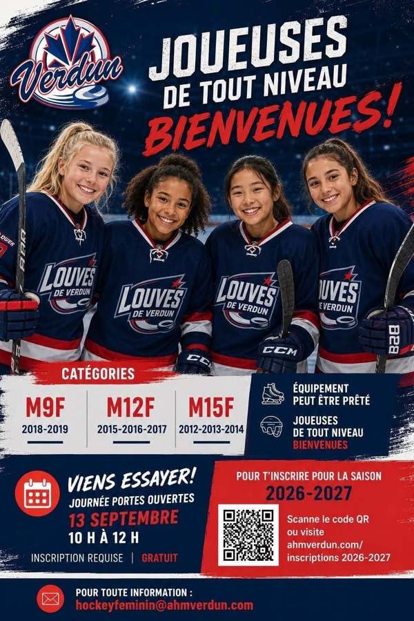 Affiche complète du programme féminin AHMV M9F, M12F et M15F.